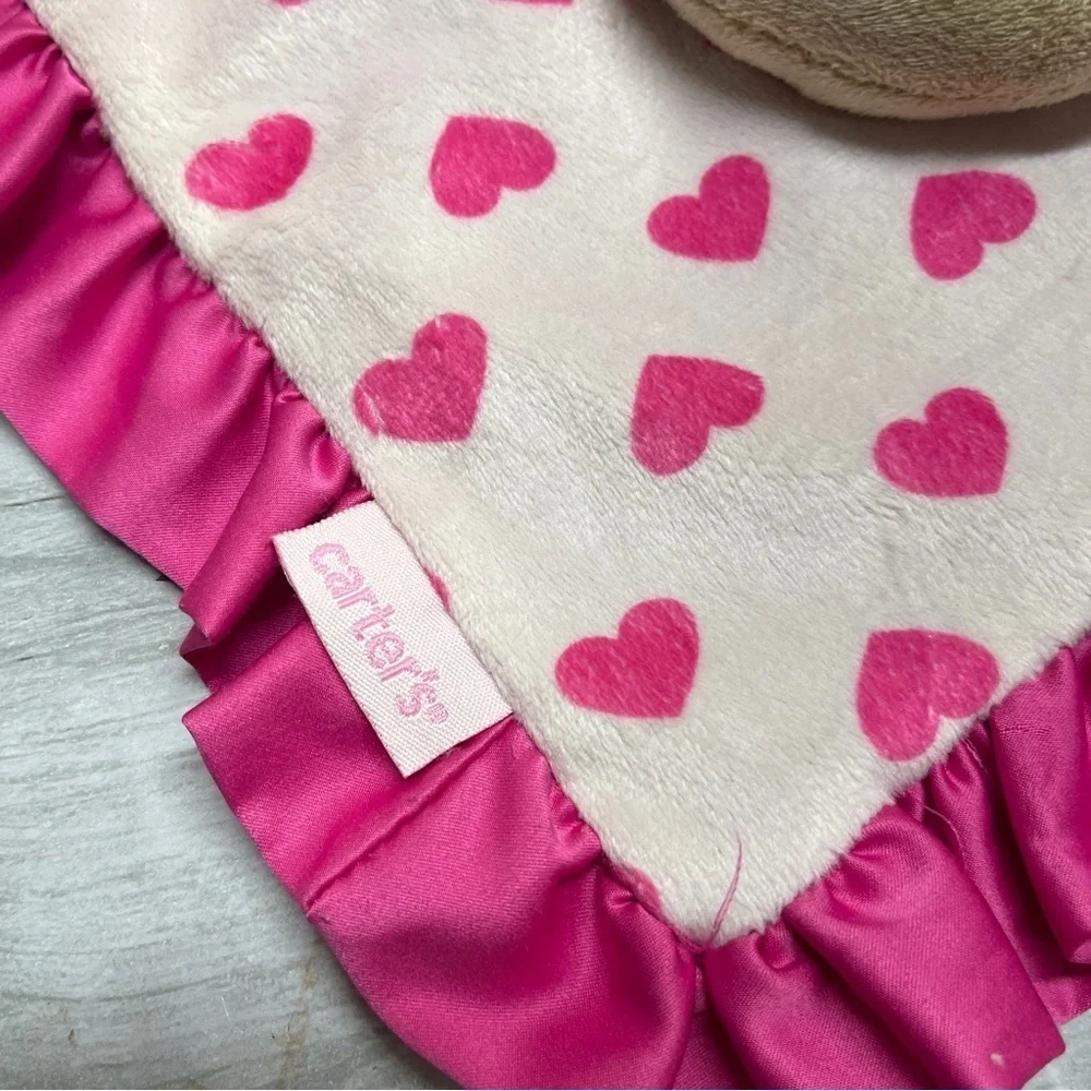 Carter’s Baby Monkey Plush Rattle White Pink Heart Satin Lovey Security Blanket